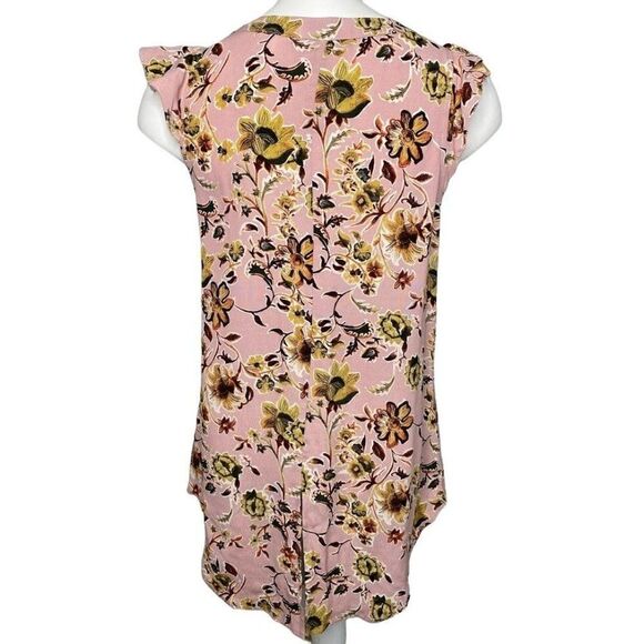 Sanctuary High Low Blouse Top Women's XS Pink White Yellow Floral Flutter-Sleeve - Picture 2 of 11